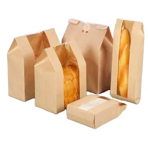 2024 GD Mould Eco-friendly Biodegradable White Brown Grease proof paper bag with Clear View window for food packing