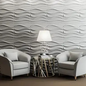 高品质环保材料3D墙板波浪图案哑光白色墙板家居墙沙发背景装饰