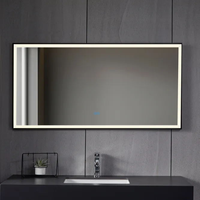 Modern Style Waterproof Stainless Steel Framed Led Bathroom Mirrors With Touch Switch