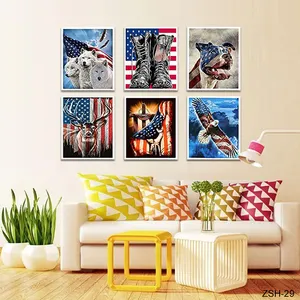 6 Pack Diamond Painting Kits Adults American Flag Military Diamond Art Suitable for Home Wall Decoration