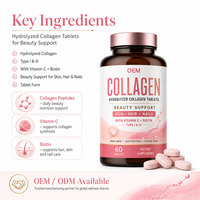 Comprimés de collagène hydrolysé en marque blanche OEM ODM, formule personnalisée, vitamine C, biotine, solutions d'emballage pour les marques de beauté et de bien-être