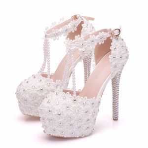 BS012 nuevos <span class=keywords><strong>zapatos</strong></span> <span class=keywords><strong>de</strong></span> boda con diamantes <span class=keywords><strong>de</strong></span> imitación con cuentas <span class=keywords><strong>de</strong></span> encaje 14cm Sandalias <span class=keywords><strong>de</strong></span> tacón alto <span class=keywords><strong>zapatos</strong></span> <span class=keywords><strong>de</strong></span> graduación <span class=keywords><strong>de</strong></span> tacón alto con plataforma <span class=keywords><strong>de</strong></span> punta redonda - Product Image 1