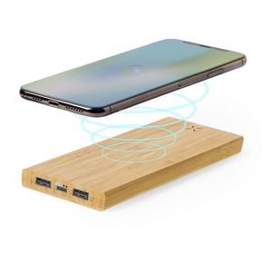 แบตสำรองพกพาแบบไร้สาย OEM ผลิตจากไม้ไผ่ลายนูน เป็นมิตรกับสิ่งแวดล้อม กำลังไฟ 5W ความจุ 6000mAh ช่องเสียบ USB Type C 2 ช่อง สำหรับใช้เป็นของขวัญส่งเสริมการขายทางธุรกิจ - Product Image 4