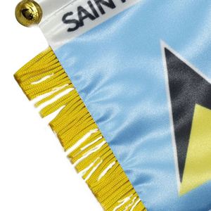 Drapeau de voiture miniature personnalisé Sainte-Lucie en satin avec pompons jaunes, impression numérique, en polyester et plastique, pour usage automobile - Product Image 6