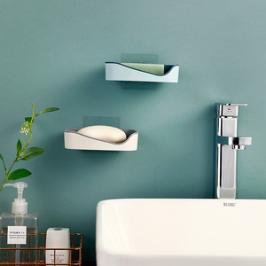 Adhesive Backed Draining Soap Dish Double Layer Wall Mount Rectangular PP Minimalist Design Bathroom Shelf - Product Image 4