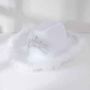 Sombrero de Vaquero de Lujo con Borde Esponjoso y Corona de Cristal Brillante, Novedad 2026, Pieza Impresionante para Uso en Festivales de Negocios - Product Image 2