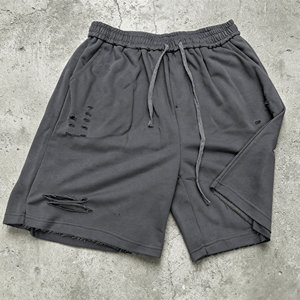 Shorts en coton délavé pour homme, taille élastique avec cordon de serrage, style streetwear décontracté, couleur unie - Product Image 5