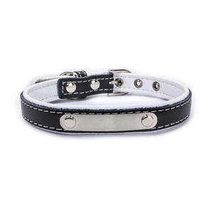 <span class=keywords><strong>Collar</strong></span> clásico de cuero auténtico para gatos y perros con nombre de mascota grabable, etiqueta de Metal, patrón sólido - Product Image 3