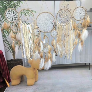 <span class=keywords><strong>Attrape</strong></span>-rêves Art Déco fait main avec plumes blanches et tenture murale féerique perlée au prix de gros - Product Image 5