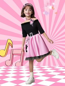 Robe Caniche Années <span class=keywords><strong>50</strong></span> pour Filles Halloween, Tenue Sock Hop Rétro avec Foulard et Serre-tête Incluant une Jupe Élégante - Product Image 2