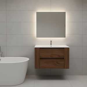 Bathroom Vanity 30 Inch <b>Wall</b> Mounted Wood Modern Contemporary Dark Finish Ceramic Basin Gel Sink Soft Close Drawer - Product Image 2