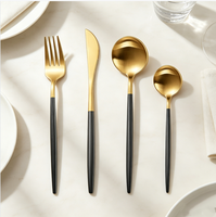 Ensemble de couverts Joincook noir mat or et argent, 30 pièces, en acier inoxydable, finition brossée/satinée moderne, passe au lave-vaisselle, service pour 6 personnes, mariage