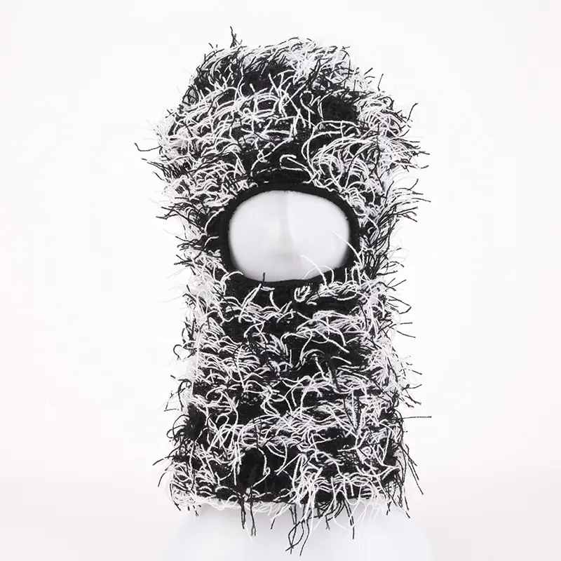 Wholesale custom distressed fuzzy grassy one hole knit face cover ski mask balaclava skimask
