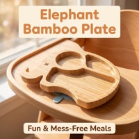 Assiette pour enfants en bambou naturel en forme d'éléphant à 3 compartiments avec base d'aspiration en silicone bleu clair, plateau d'alimentation pour enfants