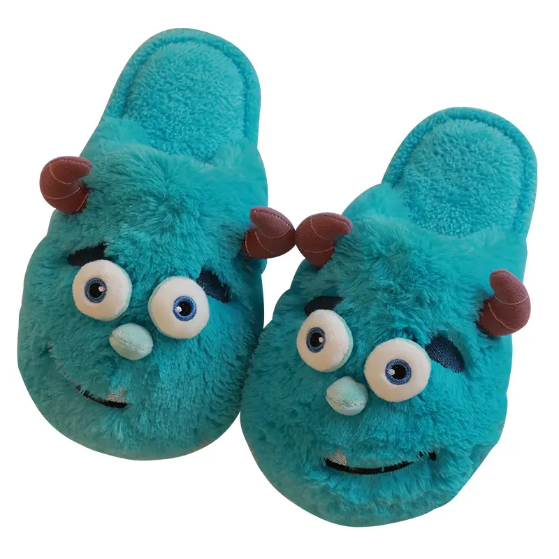 Cute Cartoon Home Slippers Women Men Animal Shoes Winter House Slides Indoor Warm Plush Cotton Couple Ins Funny Monster Slippers