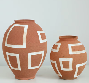 Ensemble de vases en céramique orange vintage, style rustique rétro, motif floral pour la décoration de la maison et l'arrangement floral, style antique - Product Image 4