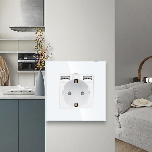 Bingoelec European Home Use 16A Germany Sockets With Dual USB A+A Port 2.1A EU USB Wall Power Socket