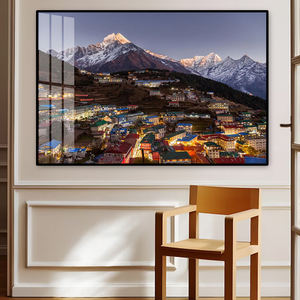 Arte de Pared de Porcelana de Cristal Moderno Listo para Colgar, Estilo Nepal Everest Namche Bazaar - Noche del Valle de Khumbu para Decoración del Hogar - Product Image 3