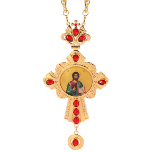 Kalung Liontin Salib Ortodoks Berlapis Emas Mewah dengan Enamel Merah dan Ikon Yesus Perhiasan Religius Kristen Hadiah untuk Pria Wanita - Product Image 4