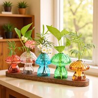Vase en verre hydroponique en gros avec support en bois, station de propagation de plantes de bureau, vase à fleurs, terrarium, prix d'usine