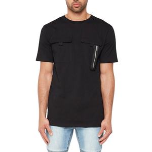 Nuovo Design moda 100% cotone nero cargo <span class=keywords><strong>con</strong></span> <span class=keywords><strong>cerniera</strong></span> girocollo t shirt da <span class=keywords><strong>uomo</strong></span> <span class=keywords><strong>con</strong></span> tasca t-shirt - Product Image 1