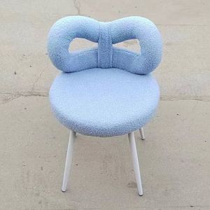 เก้าอี้แต่งหน้าสีชมพูพนักพิงโบว์โครงโลหะสำหรับใช้ในห้องนอน - Product Image 4