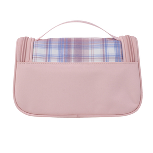 Bolsa de Papelería de Nailon Rosa a Cuadros Personalizada SENDA con Parche de Sonrisa, Estuche para Lápices para Guardar Útiles Escolares - Product Image 3