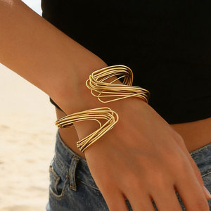 Ins Trendy Wire Wrapped Geometric Hollow Open Metal Bangle European American Statement Women Foot Ankle <b>Cuff</b> Jewelry - Product Image 1