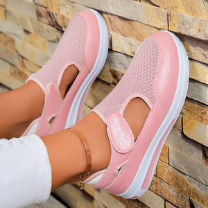 Chaussures décontractées pour femmes, toutes saisons, grandes tailles, <span class=keywords><strong>plateforme</strong></span> <span class=keywords><strong>compensée</strong></span>, en maille respirante avec fermeture Velcro pour l'été - Product Image 3