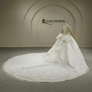 GT26053 Robe de mariée moderne style Princesse grande taille, en dentelle, à manches longues, décolleté cœur, traîne chapelle, coupe princesse - Product Image 4