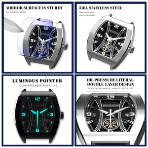 Reloj Mecánico Automático de Lujo con Tourbillon Esqueleto para Hombre, Calendario, Resistente al Agua, Caja Tonneau de Silicona - Product Image 3