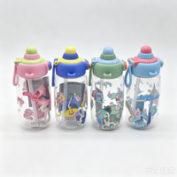 Bouteille d'eau portable d'été 550 ml en PC écologique avec paille, motif lapin créatif, pour enfants et adultes, avec bandoulière, idéale pour l'extérieur et comme cadeau