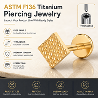 JiaXin ASTM-F136 G23 Titanio Push Pin Sin Rosca para Labret, Medusa, Forward Helix, Lobe, Flor, Circonita Cúbica, Joyería Corporal 16G