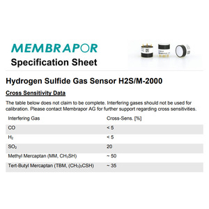เมมเบรนพอร์ H2S/M-2000 เซ็นเซอร์ก๊าซไฮโดรเจนซัลไฟด์แบบอิเล็กโทรเคมี สวิตเซอร์แลนด์ ได้รับการรับรองตามมาตรฐาน RoHS - Product Image 4