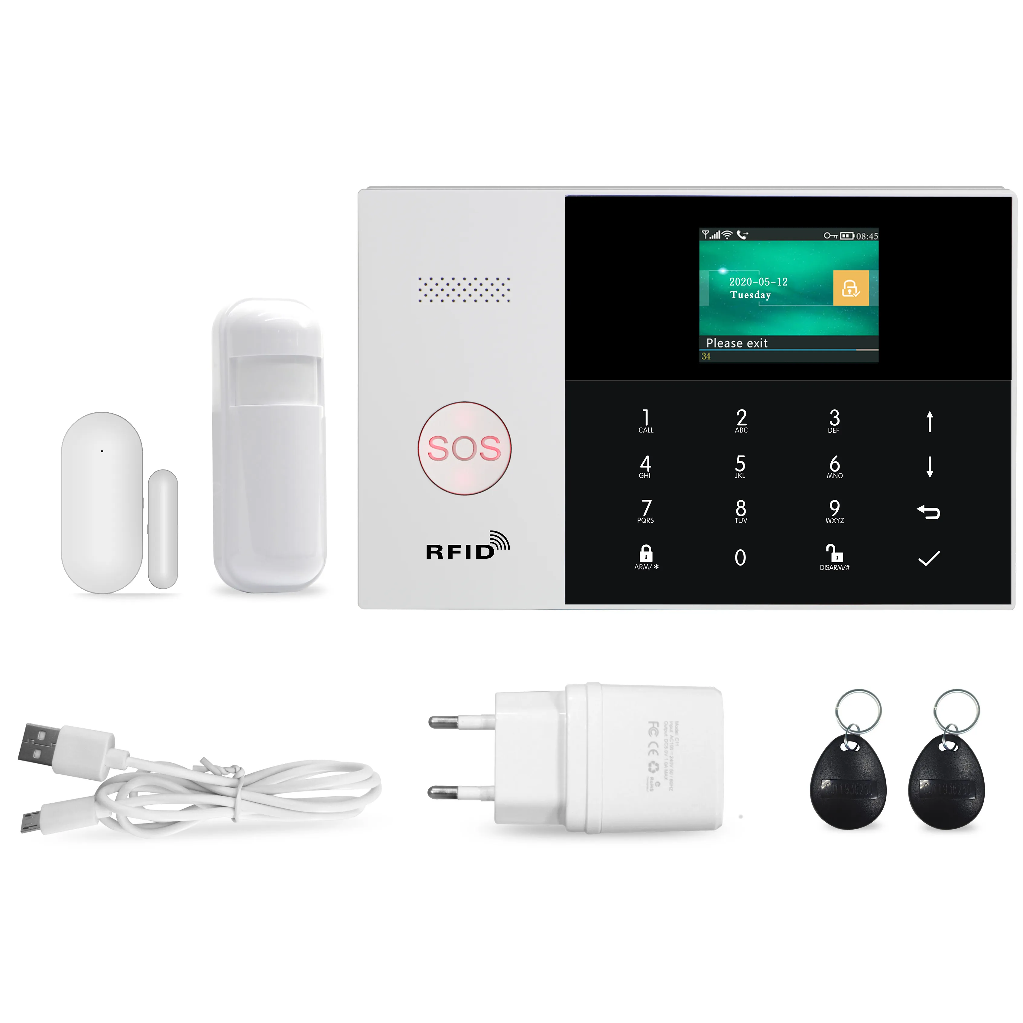 2021 Hot sale wireless home security GSM alarm system smart home Wireless Home Security Systems White connect the power supply