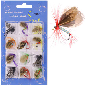 12 unidades/bolsa de moscas secas variadas para trucha y salmón, flotantes, de insecto, artificiales, de pluma, con anzuelo simple, para pesca. - Product Image 1