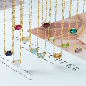 Argento 925 pietra naturale 12 Birthstone granato brasiliano ametista acquamarina roccia Nano smeraldo 8*6 collana a forma di uovo