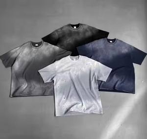 เสื้อยืดโอเวอร์ไซส์ผู้ชาย AR068 สไตล์สตรีทแวร์ลำลอง ปักลายตามสั่ง ผ้าคอตตอน 100% หนานุ่ม ซักแบบวินเทจ สีพื้น ลายสาดสี - Product Image 6