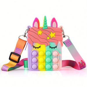 <b>Fidget</b> Toys Push Pop Purse Shoulder Lovely Silicone Unicorn Crossbody Bag for Kids - Product Image 1
