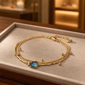 925 <b>Sterling</b> <b>Silver</b> Gold Plated Labradorite <b>Bracelet</b>, Natural Iridescent Stone Layered Chain <b>Bracelet</b>, Bohemian Dainty for <b>Women</b> - Product Image 3