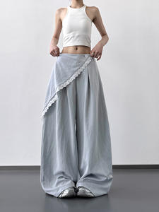 กางเกงขากว้างแฟชั่นสไตล์เกาหลีสำหรับผู้หญิงกางเกงเอวสูงทรงหลวมลำลองใหม่สำหรับฤดูร้อน - Product Image 2