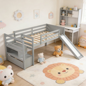 Lit cabane sur mesure pour plusieurs enfants avec toboggan et lits superposés de luxe, maisonnette pour enfants - Product Image 4