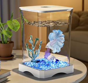 Klein rechthoekig goudvisaquarium met aquariumverlichting en creatief landschapsontwerp voor het kweken van vissen op het bureau - Product Image 4