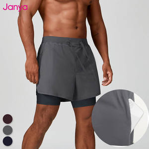 简雅夏季男士透气健身房训练运动锻炼跑步沙滩板短裤实心图案二合一健身泳裤 - Product Image 5