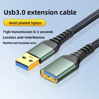 Kabel Ekstensi USB 3.0 Berjalin Nilon Male-to-Female Transfer Data Kecepatan Tinggi Pengisian Cepat Kompatibel Komputer Hard Drive