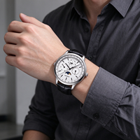 BESSERON Herren Automatische Mechanische Uhr Saphirglas Chronograph Leuchtende Zeiger Lederarmband 5BAR Business Zeitmesser