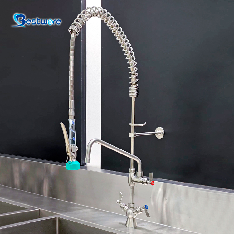 New Design Sprayer Commercial Dishwasher Deck Mount Pre Rinse Kitchen Faucet With Stainless Steel Valve