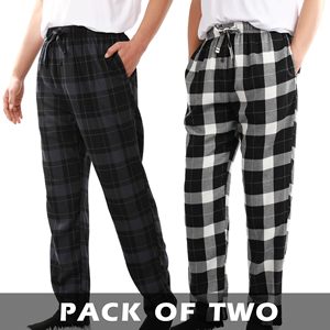 Pantaloni da uomo in tessuto Plaid da uomo morbidi da casa con tasche traspiranti per indumenti da notte lunghi da uomo - Product Image 2