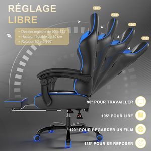<span class=keywords><strong>Fauteuil</strong></span> de jeu confortable en mousse haute densité, chaise de bureau à roulettes durable, capacité de charge de 150 kg, noir, avec fonction massage et repose-pieds - Product Image 5