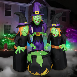 Decorazioni Gonfiabili di Halloween per Esterni con Logo, Tre <span class=keywords><strong>Streghe</strong></span> con Calderone Illuminato a LED, Ornamenti Gonfiabili di Halloween - Product Image 2